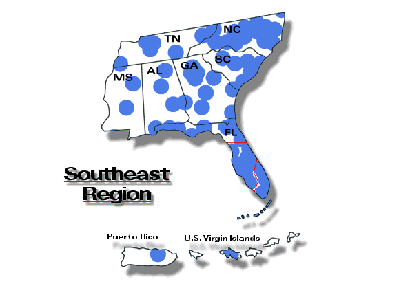 Map of Southeast Region